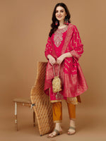 Thumbnail for Embroidered Kurta With Pant & Banarasi Jacquard Dupatta, Multicolor - Hiral Fashion - Distacart