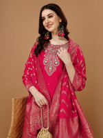 Thumbnail for Embroidered Kurta With Pant & Banarasi Jacquard Dupatta, Multicolor - Hiral Fashion - Distacart