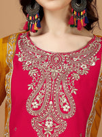 Thumbnail for Embroidered Kurta With Pant & Banarasi Jacquard Dupatta, Multicolor - Hiral Fashion - Distacart