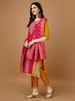 Thumbnail for Embroidered Kurta With Pant & Banarasi Jacquard Dupatta, Multicolor - Hiral Fashion - Distacart