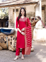 Thumbnail for Hand Embroidered Kurta With Pant & Banarasi Dupatta Luxury, Multicolor - Hiral Fashion - Distacart