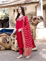 Thumbnail for Hand Embroidered Kurta With Pant & Banarasi Dupatta Luxury, Multicolor - Hiral Fashion - Distacart