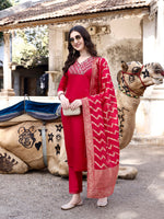 Thumbnail for Hand Embroidered Kurta With Pant & Banarasi Dupatta Luxury, Multicolor - Hiral Fashion - Distacart