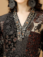 Thumbnail for Hand Embroidered & Printed Kurta With Pant & Dupatta, Multicolor - Hiral Fashion - Distacart