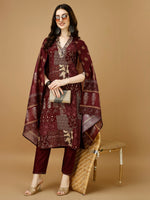 Thumbnail for Hand Embroidered & Printed Kurta With Pant & Dupatta, Multicolor - Hiral Fashion - Distacart