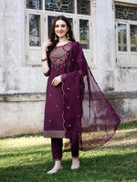 Thumbnail for Embroidered Kurta With Pant & Organza Embroidered Dupatta Premium, Multicolor - Hiral Fashion - Distacart
