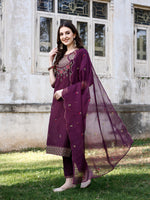 Thumbnail for Embroidered Kurta With Pant & Organza Embroidered Dupatta Premium, Multicolor - Hiral Fashion - Distacart