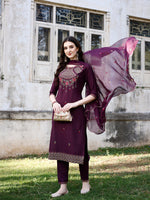 Thumbnail for Embroidered Kurta With Pant & Organza Embroidered Dupatta Premium, Multicolor - Hiral Fashion - Distacart