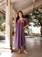 Thumbnail for Alia Cut Hand Embroidered & Floral Embroidered Kurta With Pant & Organza Embroidered Dupatta Luxury Premium, Lavender - Hiral Fashion - Distacart