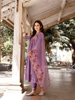 Thumbnail for Alia Cut Hand Embroidered & Floral Embroidered Kurta With Pant & Organza Embroidered Dupatta Luxury Premium, Lavender - Hiral Fashion - Distacart
