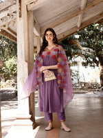 Thumbnail for Alia Cut Hand Embroidered & Floral Embroidered Kurta With Pant & Organza Embroidered Dupatta Luxury Premium, Lavender - Hiral Fashion - Distacart