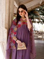 Thumbnail for Alia Cut Hand Embroidered & Floral Embroidered Kurta With Pant & Organza Embroidered Dupatta Luxury Premium, Lavender - Hiral Fashion - Distacart