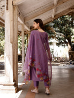 Thumbnail for Alia Cut Hand Embroidered & Floral Embroidered Kurta With Pant & Organza Embroidered Dupatta Luxury Premium, Lavender - Hiral Fashion - Distacart