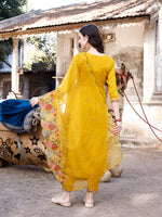 Thumbnail for Alia Cut Hand Embroidered & Floral Embroidered Kurta With Pant & Organza Embroidered Dupatta Luxury Premium, Mustard - Hiral Fashion - Distacart