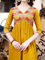 Thumbnail for Alia Cut Hand Embroidered & Floral Embroidered Kurta With Pant & Organza Embroidered Dupatta Luxury Premium, Mustard - Hiral Fashion - Distacart