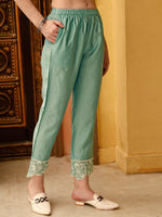 Thumbnail for Pakistani Embroidered Kurta With Pant & Embroidered Dupatta, Green - Hiral Fashion - Distacart