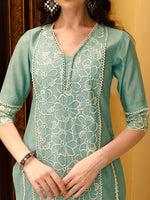 Thumbnail for Pakistani Embroidered Kurta With Pant & Embroidered Dupatta, Green - Hiral Fashion - Distacart