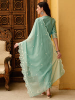 Thumbnail for Pakistani Embroidered Kurta With Pant & Embroidered Dupatta, Green - Hiral Fashion - Distacart