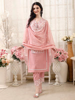 Thumbnail for Pakistani Embroidered Kurta With Pant & Embroidered Dupatta, Peach - Hiral Fashion - Distacart