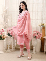 Thumbnail for Pakistani Embroidered Kurta With Pant & Embroidered Dupatta, Peach - Hiral Fashion - Distacart