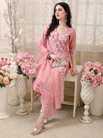 Thumbnail for Pakistani Embroidered Kurta With Pant & Embroidered Dupatta, Peach - Hiral Fashion - Distacart