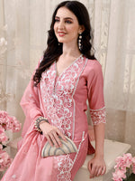 Thumbnail for Pakistani Embroidered Kurta With Pant & Embroidered Dupatta, Peach - Hiral Fashion - Distacart