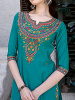 Thumbnail for Embroidered Kurta With Pant & Dupatta, Green - Hiral Fashion - Distacart