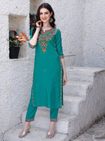 Thumbnail for Embroidered Kurta With Pant & Dupatta, Green - Hiral Fashion - Distacart