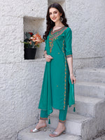 Thumbnail for Embroidered Kurta With Pant & Dupatta, Green - Hiral Fashion - Distacart