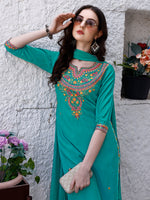 Thumbnail for Embroidered Kurta With Pant & Dupatta, Green - Hiral Fashion - Distacart