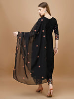 Thumbnail for Alia Cut Mirror Embroidered Kurta With Embroidered Pant & Dupatta, Black - Hiral Fashion - Distacart