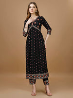Thumbnail for Alia Cut Mirror Embroidered Kurta With Embroidered Pant & Dupatta, Black - Hiral Fashion - Distacart