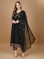 Thumbnail for Alia Cut Mirror Embroidered Kurta With Embroidered Pant & Dupatta, Black - Hiral Fashion - Distacart