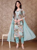 Thumbnail for Embroidered & Floral Printed Kurta With Pant & Dupatta Premium Luxury, Multicolor - Hiral Fashion - Distacart
