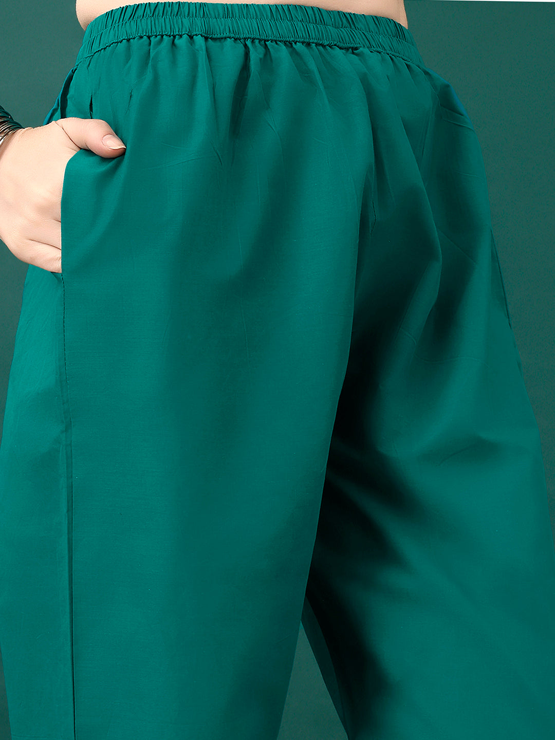 Embroidered & Floral Printed Kurta With Pant & Dupatta, Teal - Hiral Fashion - Dista