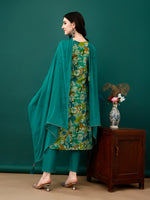 Thumbnail for Embroidered & Floral Printed Kurta With Pant & Dupatta, Teal - Hiral Fashion - Dista