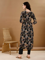 Thumbnail for Alia Cut Floral Printed & Embroidered Kurta Suit Set, Black - Hiral Fashion - Dista