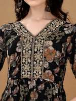Thumbnail for Alia Cut Floral Printed & Embroidered Kurta Suit Set, Black - Hiral Fashion - Dista