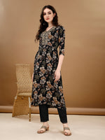 Thumbnail for Alia Cut Floral Printed & Embroidered Kurta Suit Set, Black - Hiral Fashion - Dista