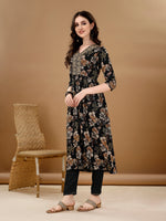 Thumbnail for Alia Cut Floral Printed & Embroidered Kurta Suit Set, Black - Hiral Fashion - Dista