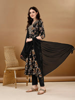 Thumbnail for Alia Cut Floral Printed & Embroidered Kurta Suit Set, Black - Hiral Fashion - Dista
