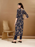 Thumbnail for Alia Cut Floral Printed & Embroidered Kurta Suit Set, Navy Blue - Hiral Fashion - Dista