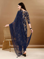 Thumbnail for Alia Cut Floral Printed & Embroidered Kurta Suit Set, Navy Blue - Hiral Fashion - Dista