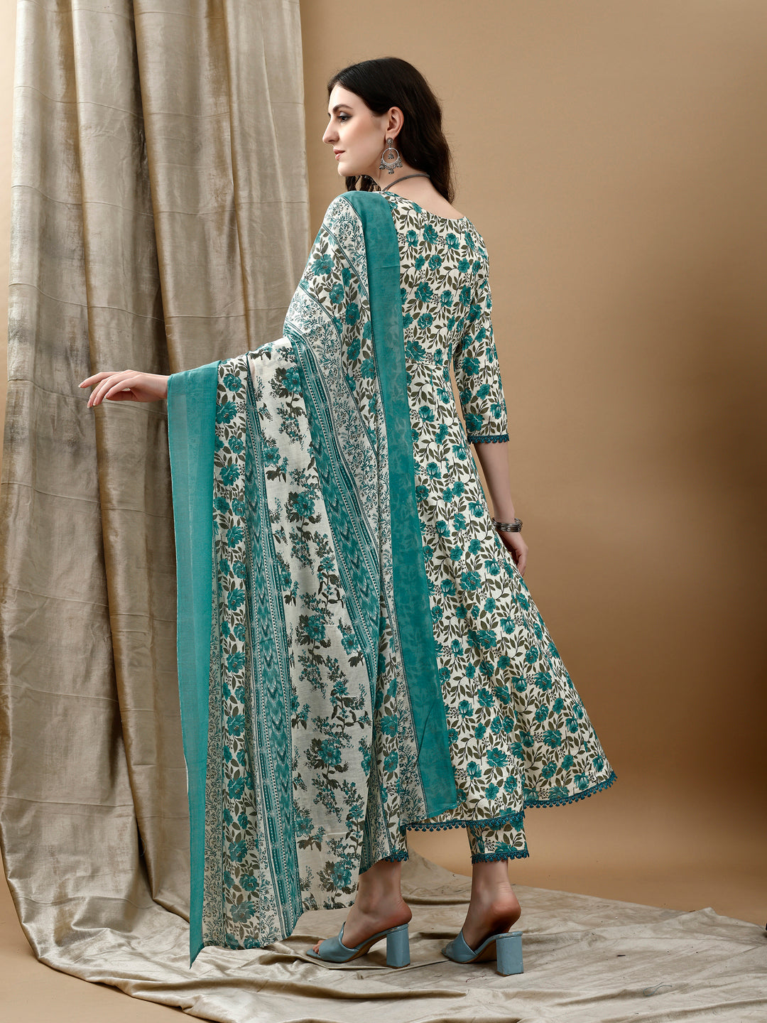 Floral Printed Anarkali Kurta With Pant & Dupatta Luxury Premium, Multicolor - Hiral Fashion - Dista
