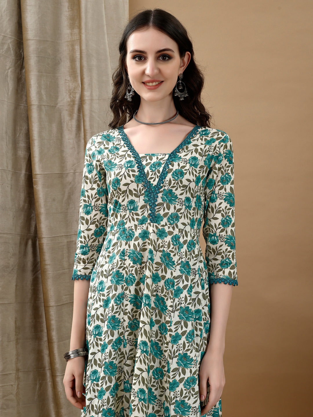 Floral Printed Anarkali Kurta With Pant & Dupatta Luxury Premium, Multicolor - Hiral Fashion - Dista