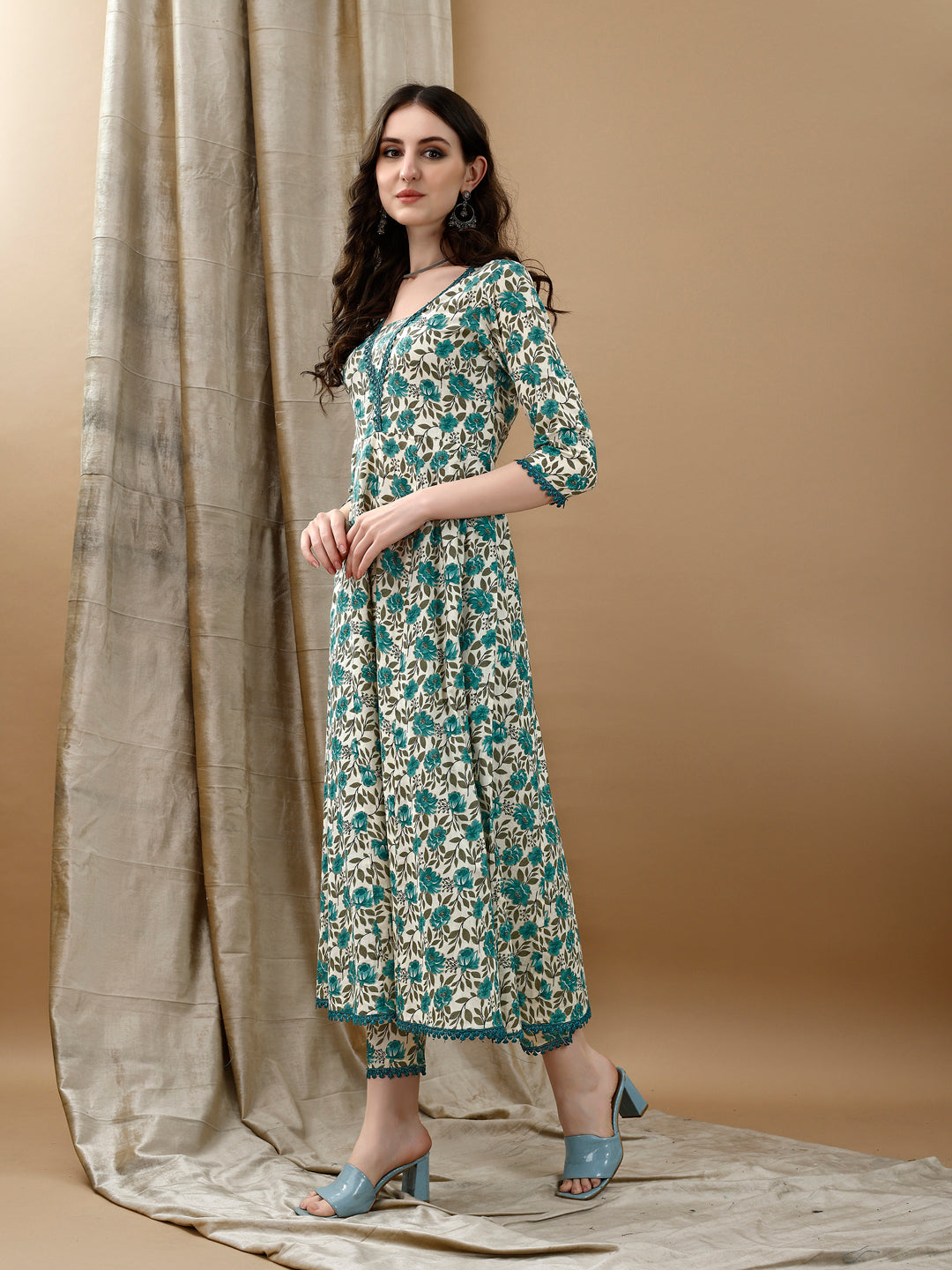 Floral Printed Anarkali Kurta With Pant & Dupatta Luxury Premium, Multicolor - Hiral Fashion - Dista