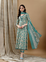Thumbnail for Floral Printed Anarkali Kurta With Pant & Dupatta Luxury Premium, Multicolor - Hiral Fashion - Dista