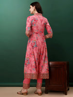 Thumbnail for Embroidered & Floral Printed Flared Kurta With Pant & Dupatta, Pink - Hiral Fashion - Dista