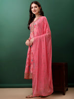 Thumbnail for Embroidered & Floral Printed Flared Kurta With Pant & Dupatta, Pink - Hiral Fashion - Dista