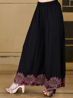 Thumbnail for Pakistani Flared Embroidered Kurta With Embroidered Pallazo With Embroidered Dupatta, Black - Hiral Fashion - Dista